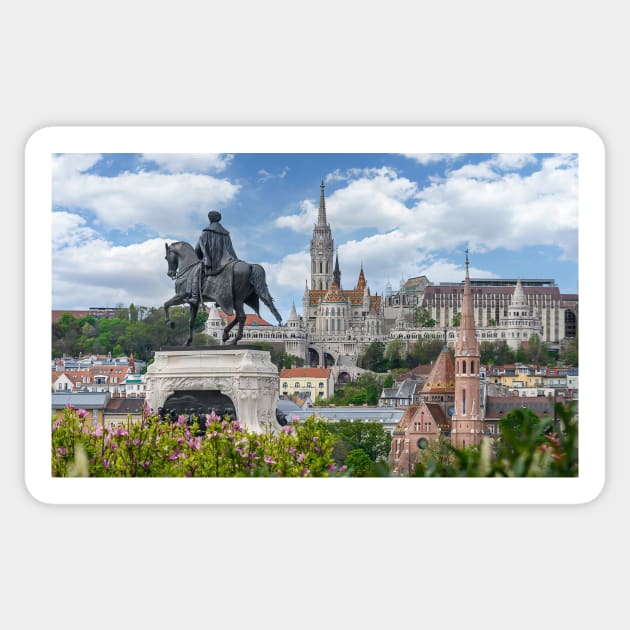 St. Matthias and Fishermen's Bastion and Statue of Count Gyula Andrassy in Budapest, Hungary Sticker by mitzobs